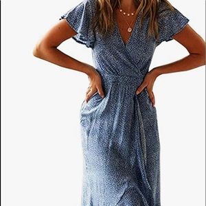 Blue print wrap dress NWT
